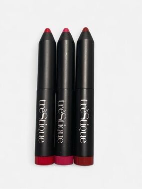 treStiQue Mini Lip Crayon Set — Bright Red, Rosy Pink, Warm Brown